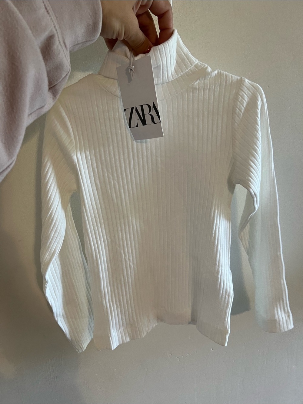 Zara Kids White Ribbed Mock-Neck Long Sleeve Top